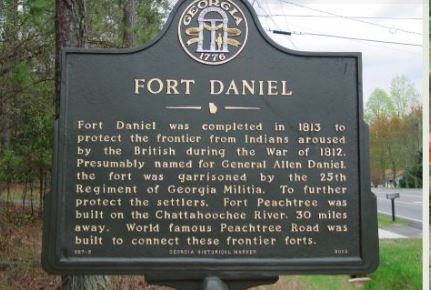 Historical marker regarding the original Fort Daniel. 